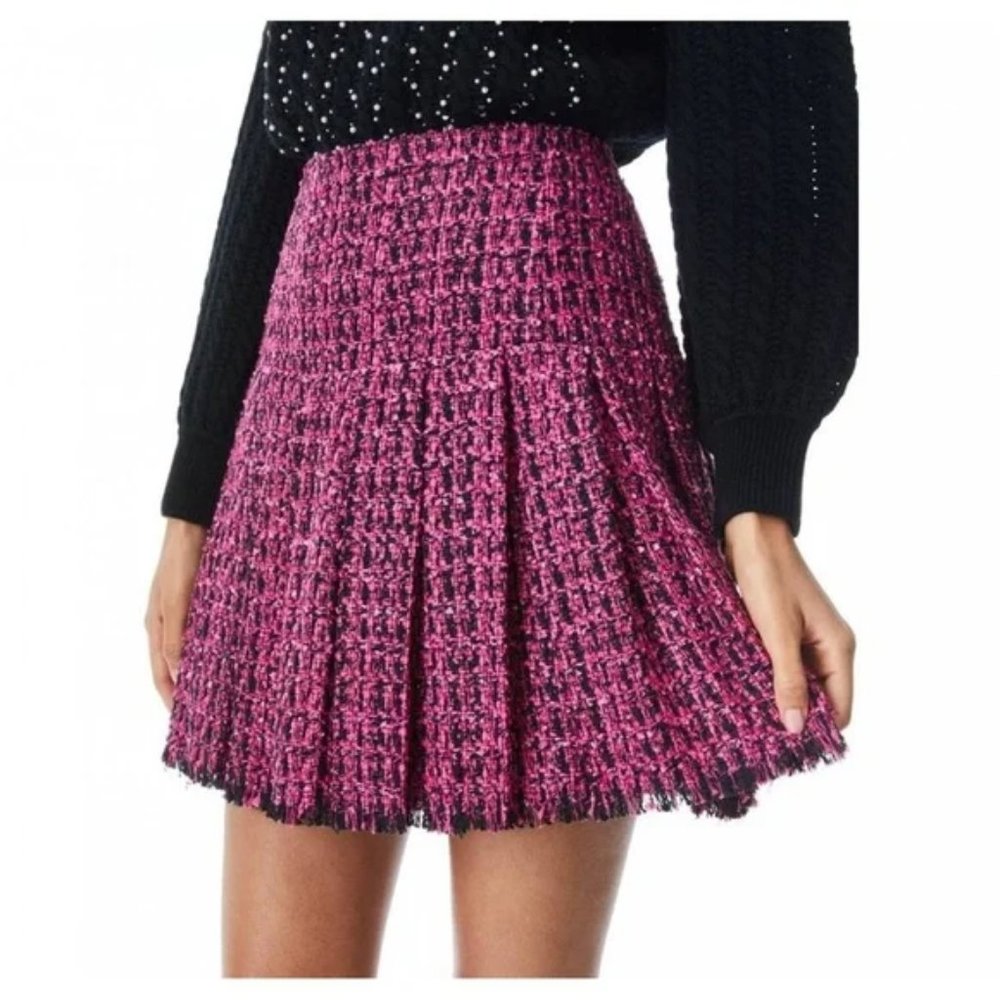 Alice + Olivia Pleated Tweed Skirt in Pink and Black Size 0